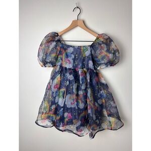 Care Bears‎ Dress L (10/12) Puff Sleeve Rainbow Star Print Girls Kids Cute
